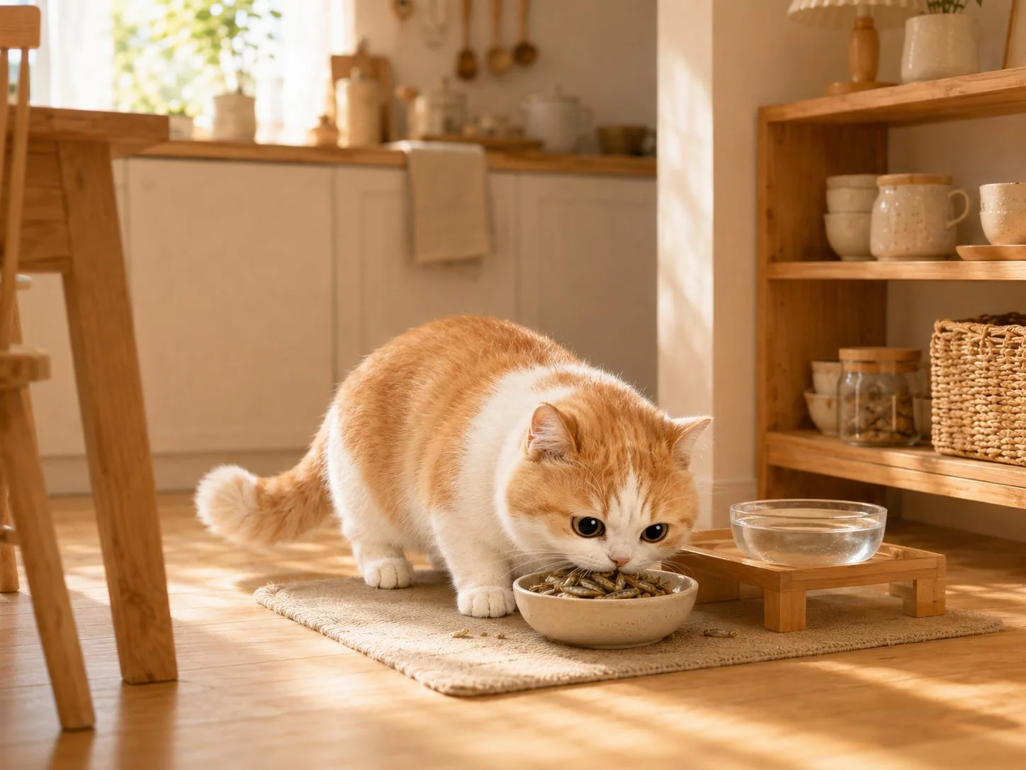 糯米独自吃猫粮